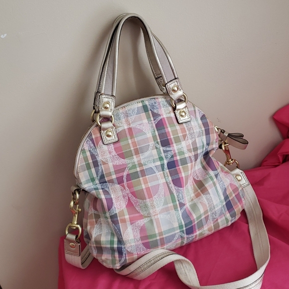 Coach Poppy crossbody satchel 2 way plaid purse - Picture 5 of 14